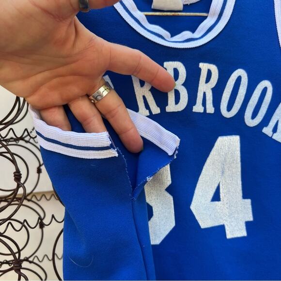 Vint. 60s Hi Style double knit poly blue white Overbrook basketball tank jersey - Picture 4 of 6